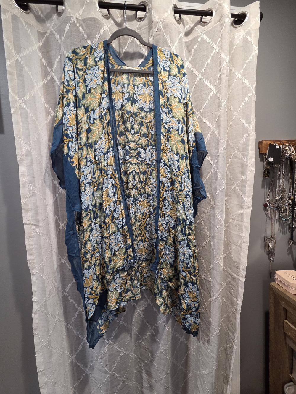 Floral Blue & Yellow Kimono Swim Coverup